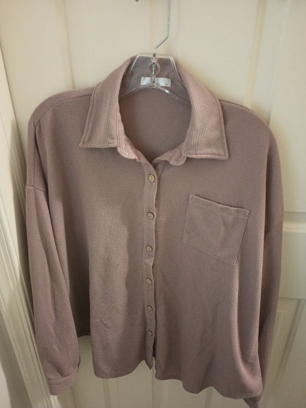 Women's XXL Waffle Knit Button Down Shirt
